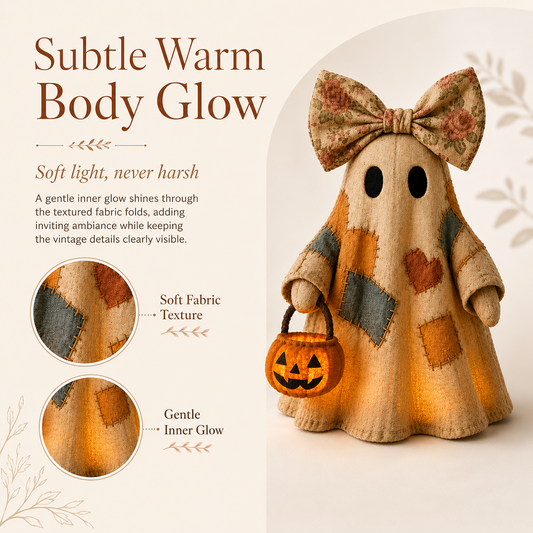 👻 Vintage Patchwork Ghost Decor(✨ LED Pumpkin Lantern)